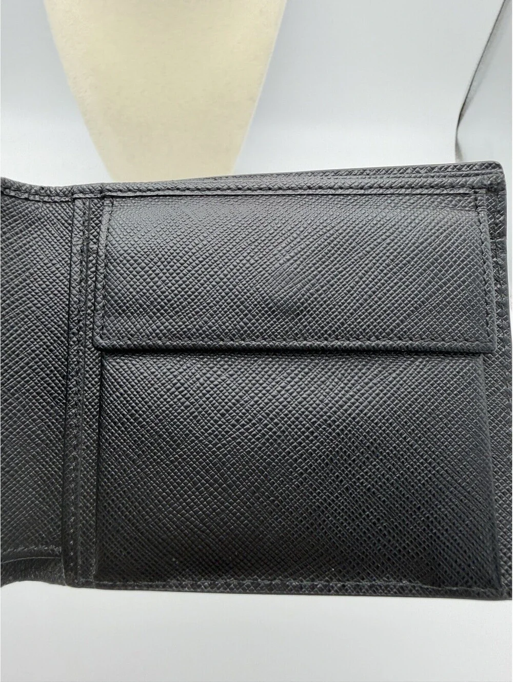 Authentic Prada Saffiano Men's Bi-Fold Wallet Black Leather Missing Letter